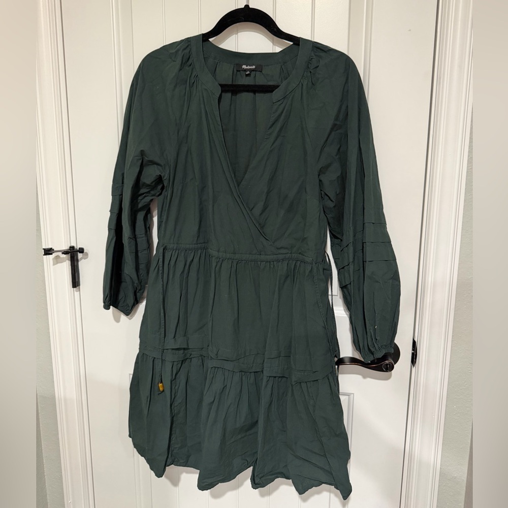 Madewell Poplin Long Sleeve Dress in Dark Palm